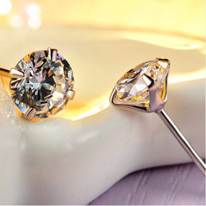 Dainty Cubic Zirconia Earrings 925 Silver - Studs